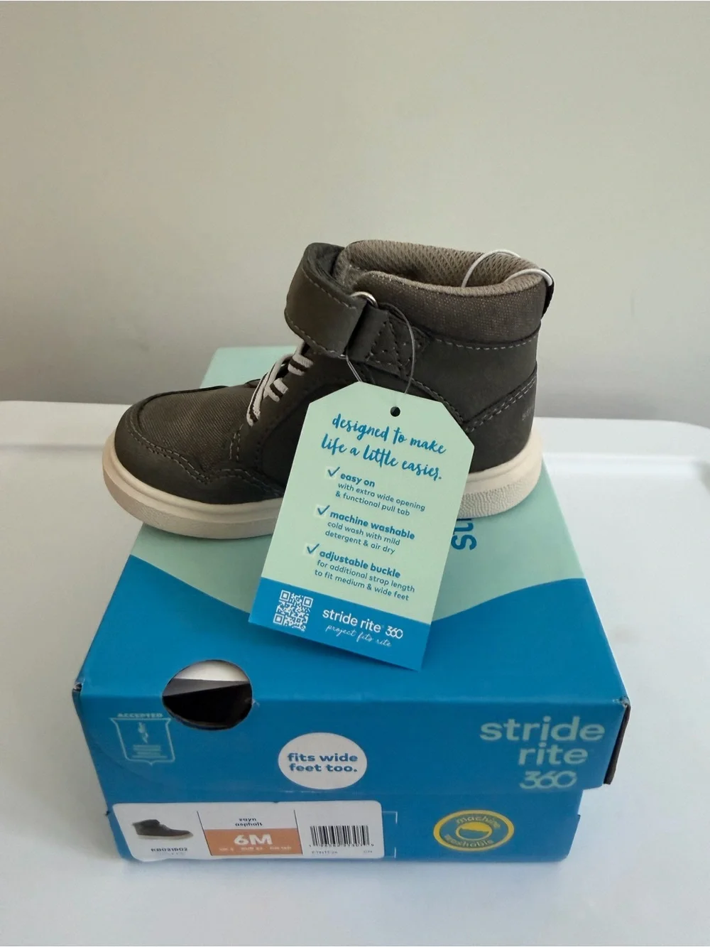 Stride Rite Toddler Gray High-Top Boot with White Sole